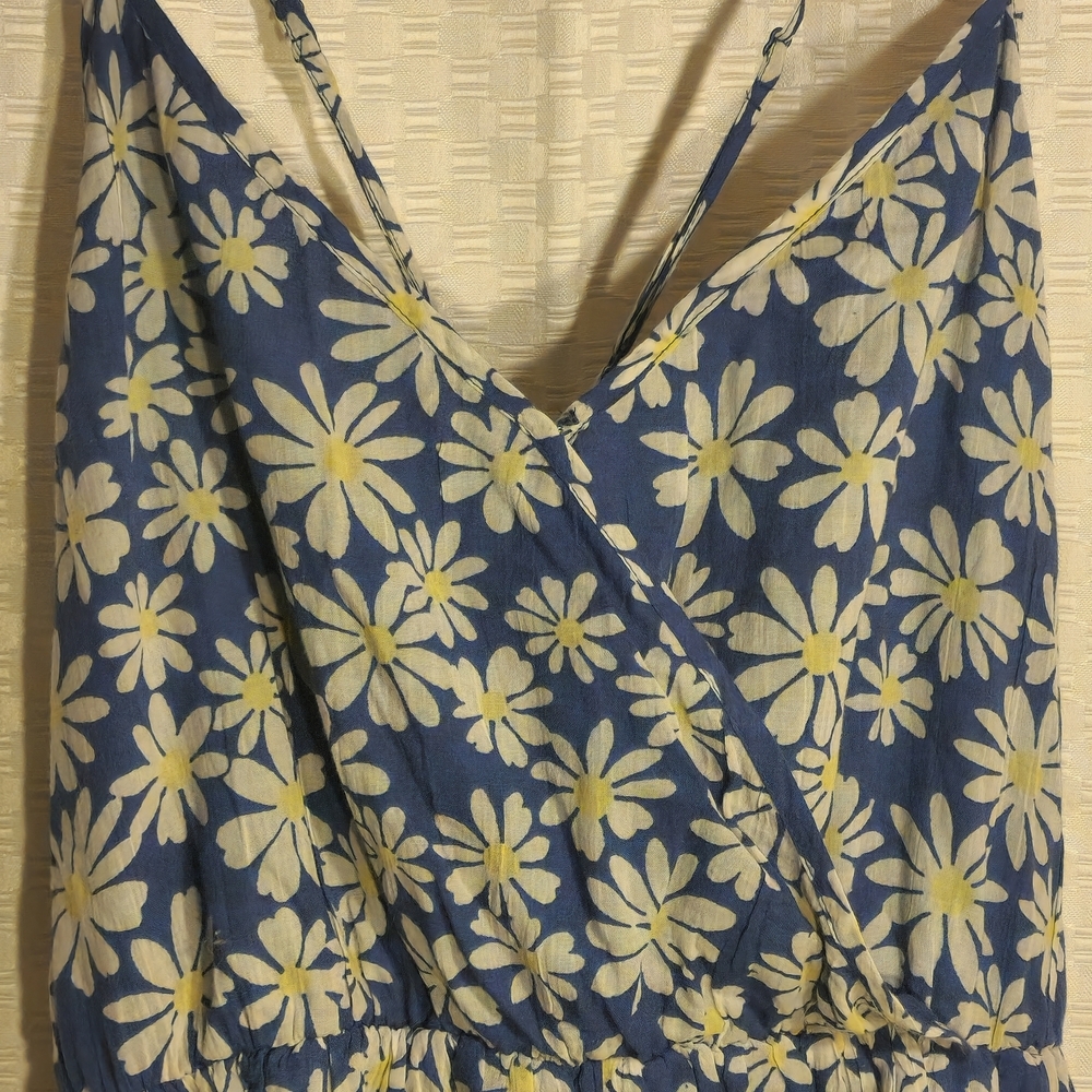 Women's Blue Daisy Romper Lace Up Back Soft Cotton Stretchy - Picture 2 of 5